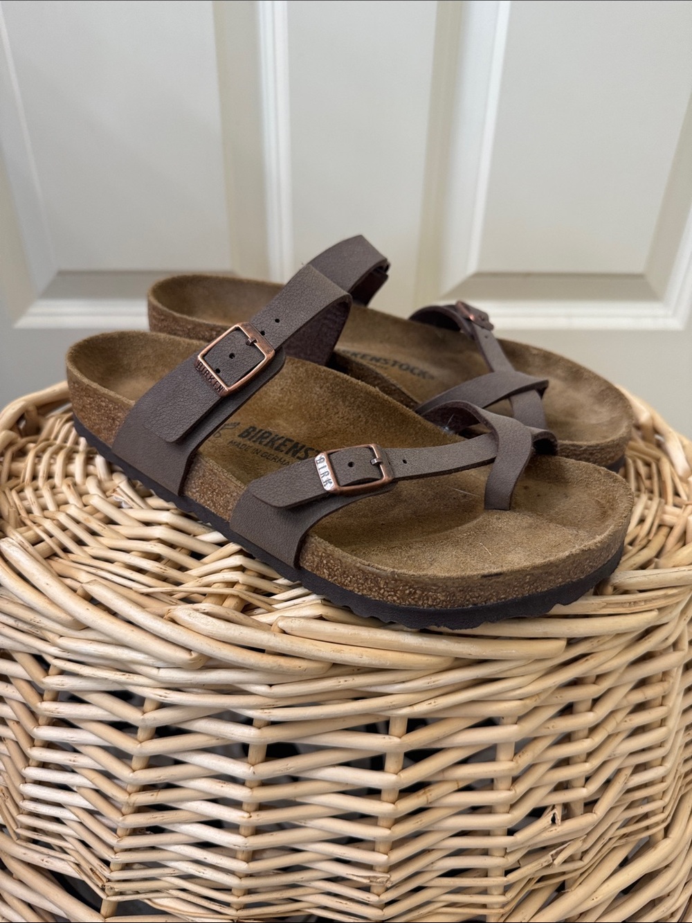 Birkenstock Brown Leather Strap Sandals with Copper Buckles